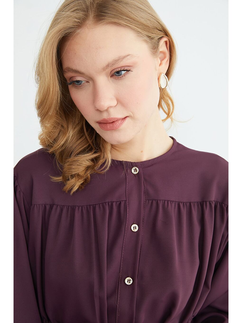 Mürdüm Önü Bağlamalı Kolu Gipeli Salaş Gömlek-4