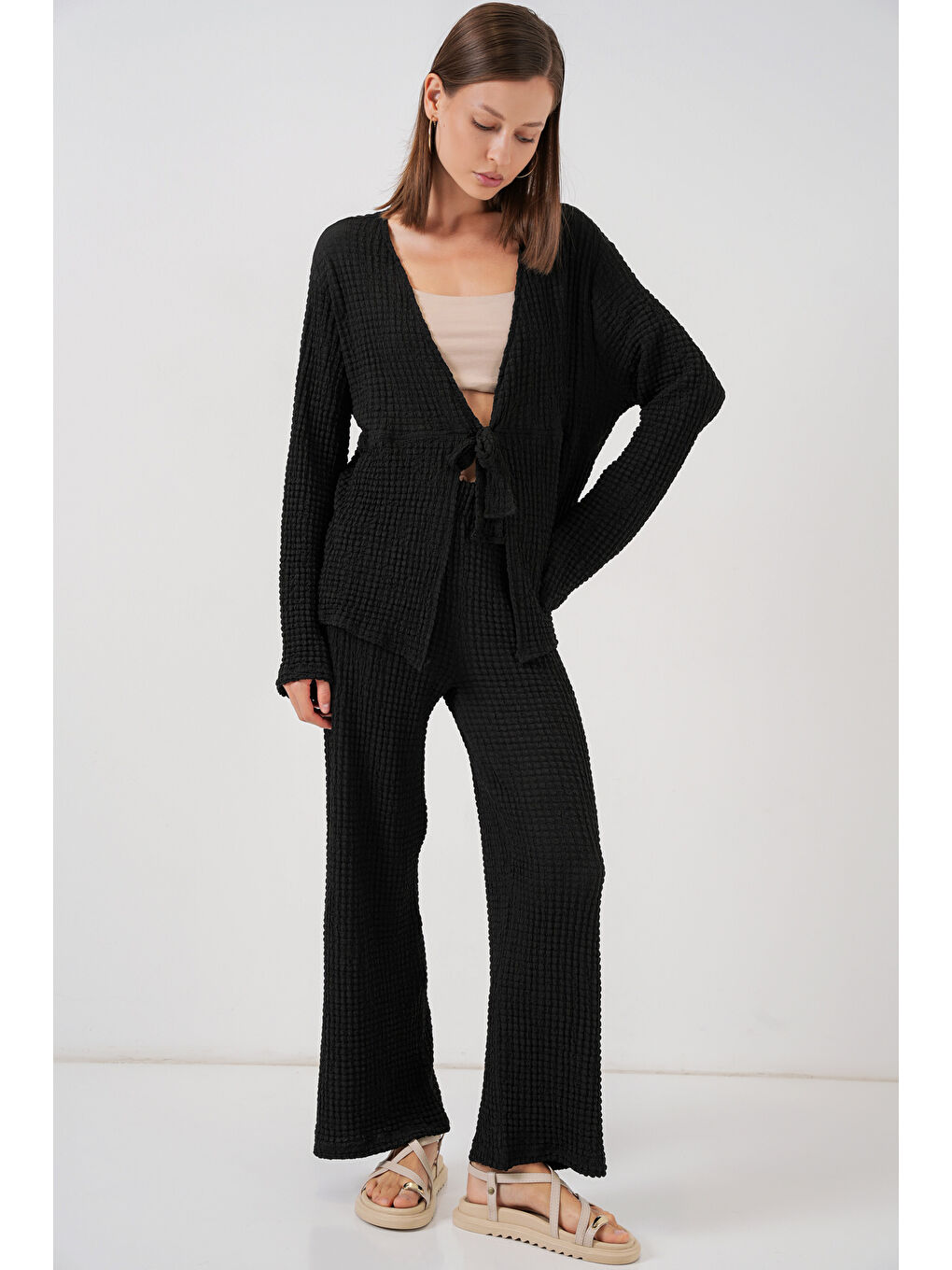 Kadın Örme Bluz Pantolon İkili Takım 30052 - Siyah