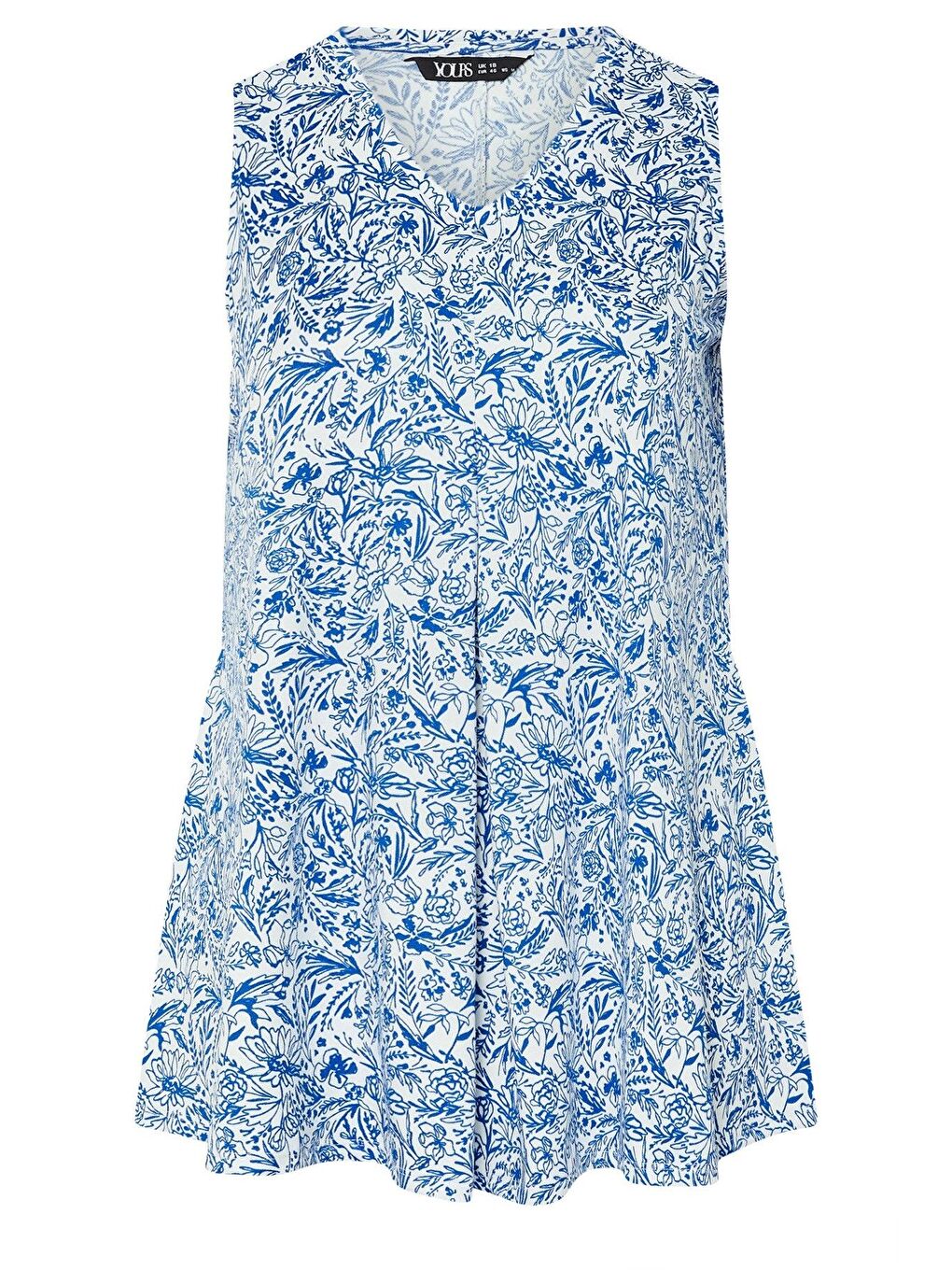 Yeşil Büyük Beden V Yaka Önü Pileli Kolsuz Çiçek Desenli T-shirt 322684-5