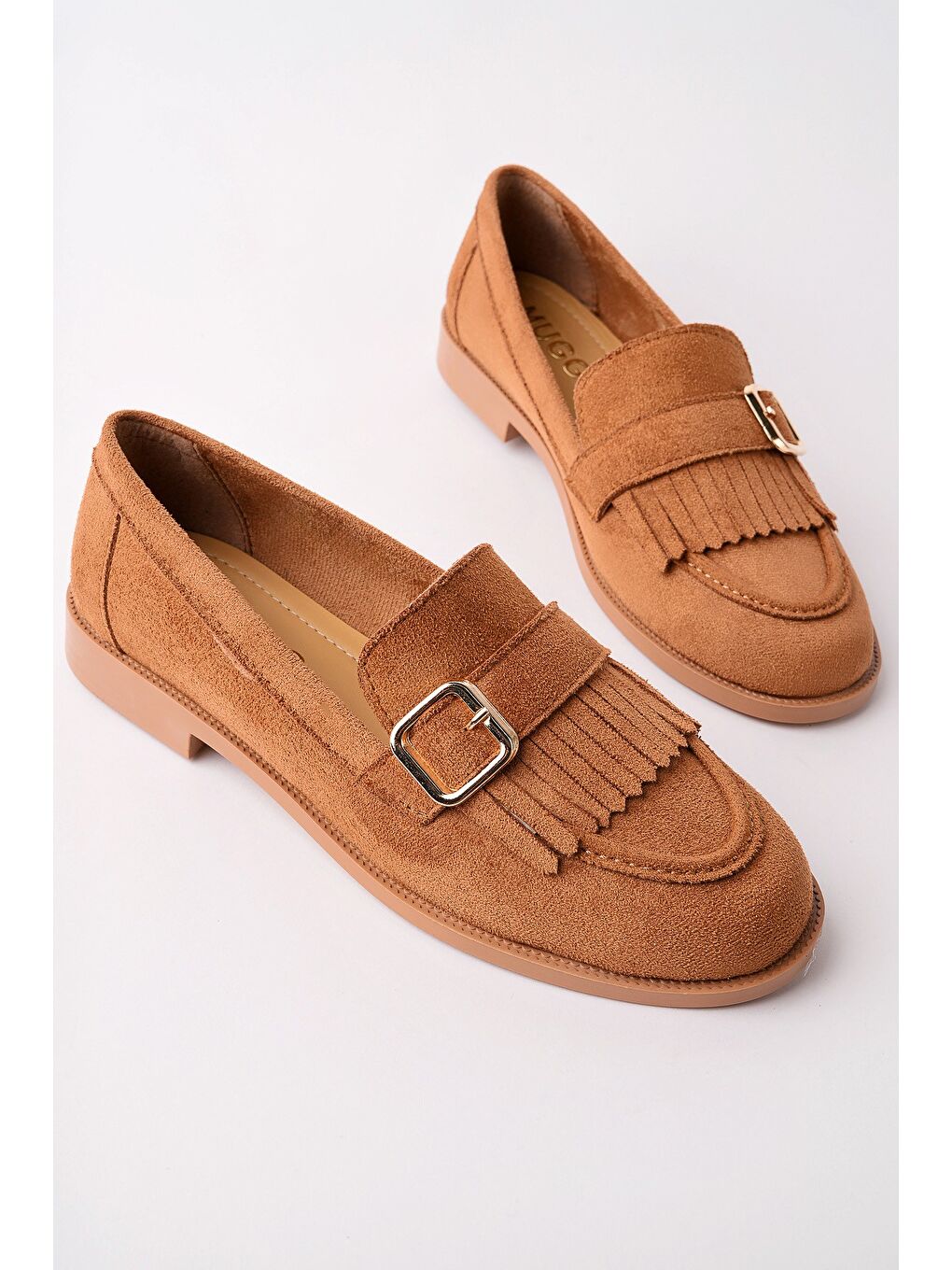 Kahverengi TUFT Gold Tokalı Püsküllü Süet Kadın Günlük Loafer Ayakkabı