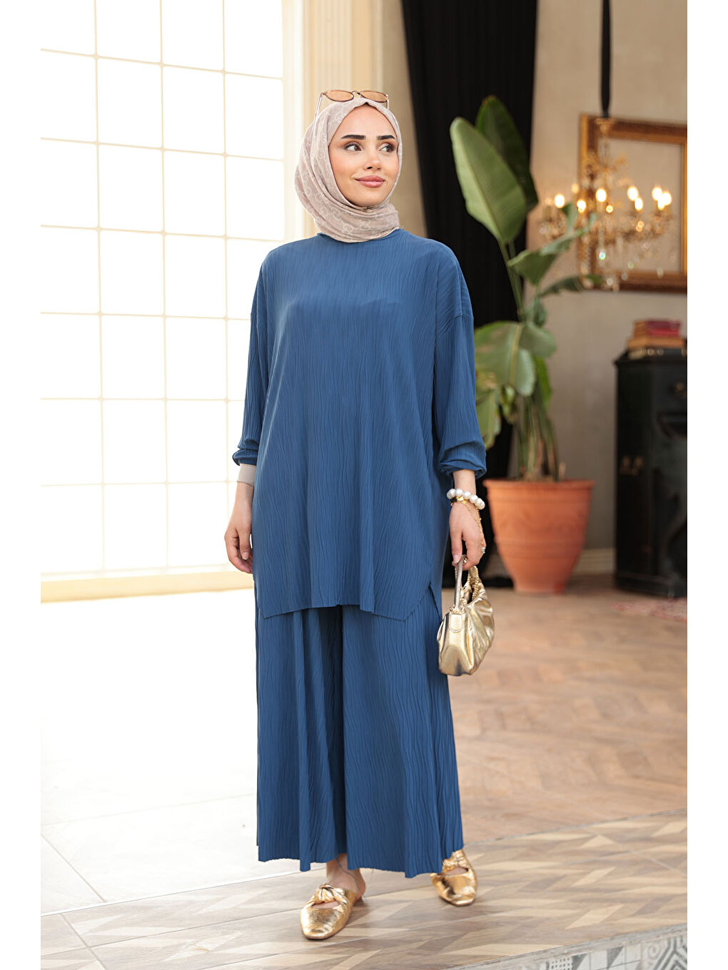 Kadın Kabarık Kumaş Takım Lacivert-2