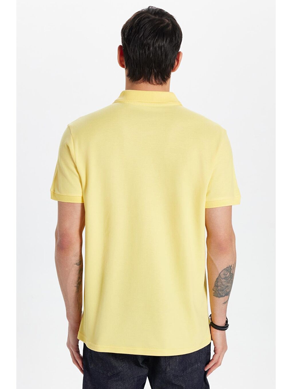 Erkek Slim Fit Dar Kesim %100 Pamuk Sarı Polo Yaka Tişört-4