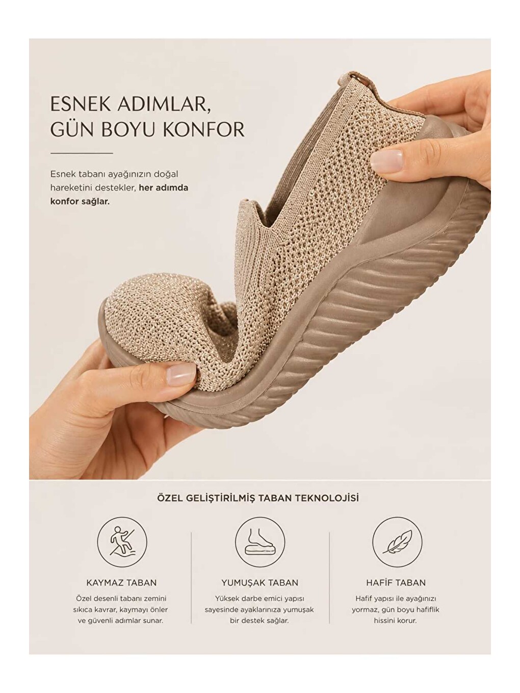 Ekru Kadın Simli Triko Slip-on Günlük Sneaker Hafif Konfor Yürüyüş Ayakkabısı-6