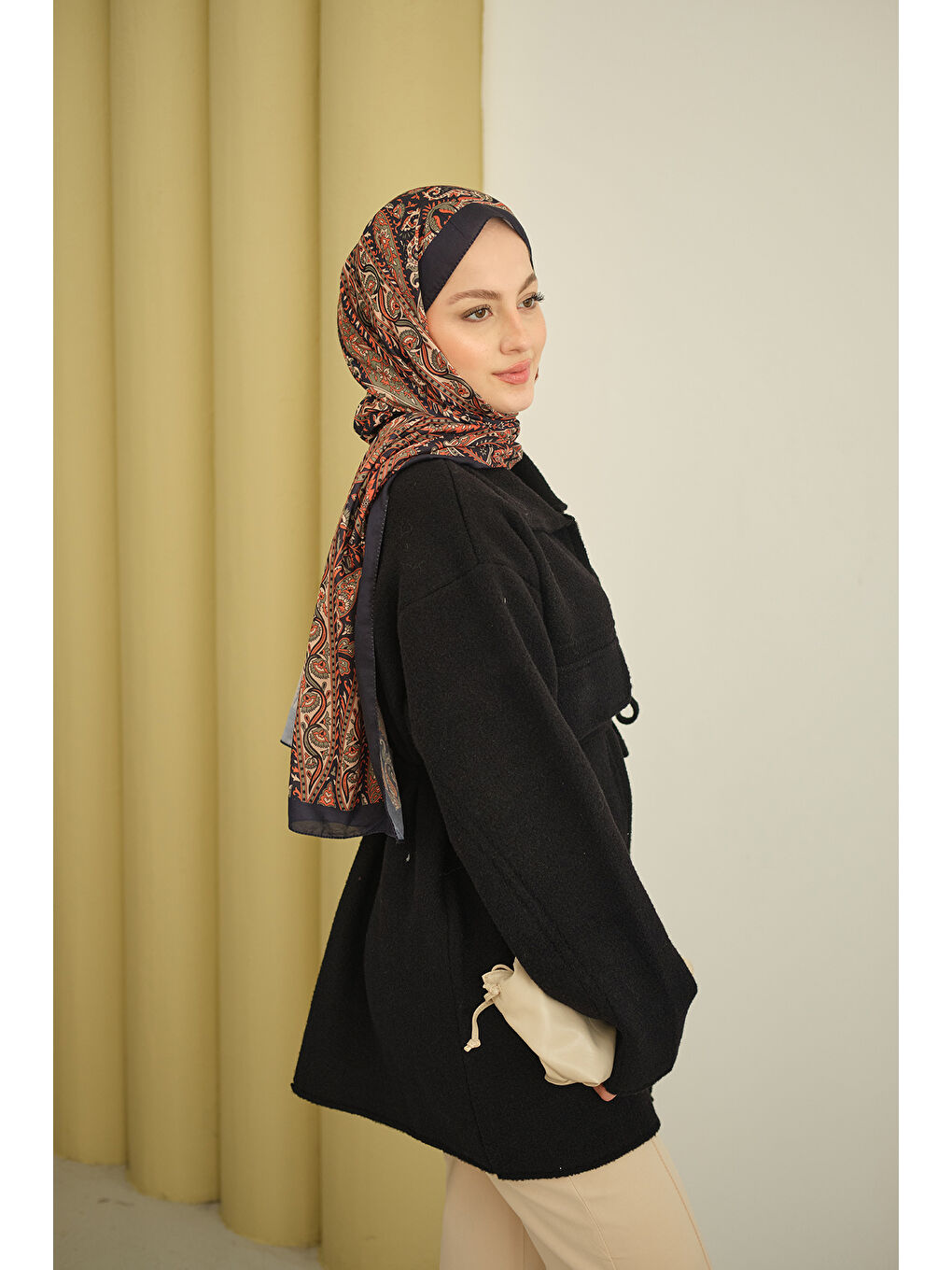 Kadın Cepli Keçe Hırka Siyah-3