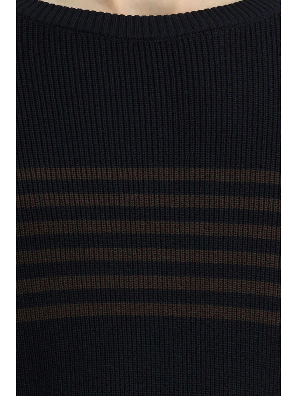 Lacivert Bisiklet Yaka Regular Fit Çizgili Triko Kazak-6