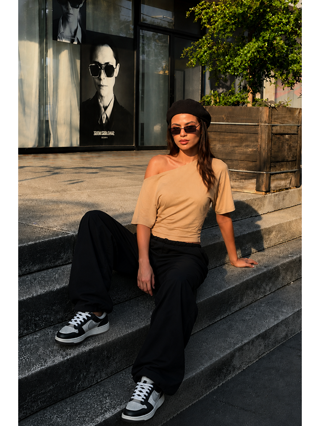 Kadın Günlük Casual Dar Bej Crop Bluz-2