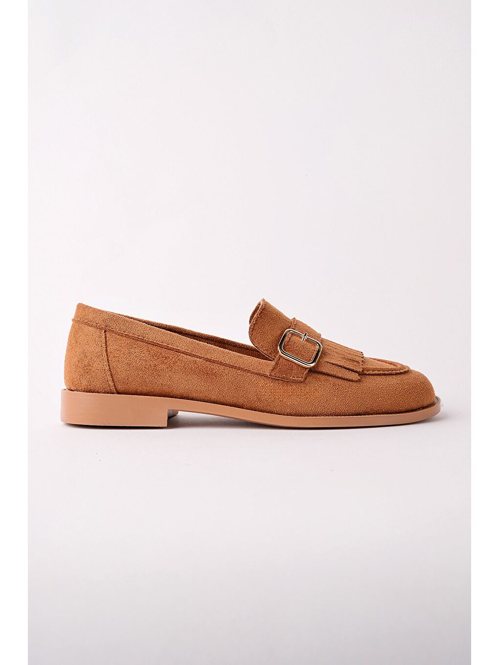 Kahverengi TUFT Gold Tokalı Püsküllü Süet Kadın Günlük Loafer Ayakkabı-2