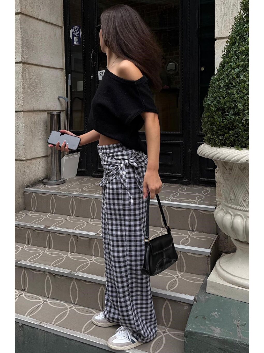 Siyah Fularlı Ekose Pantolon Mg2734-1