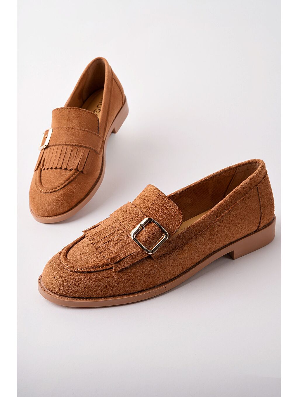 Kahverengi TUFT Gold Tokalı Püsküllü Süet Kadın Günlük Loafer Ayakkabı-5