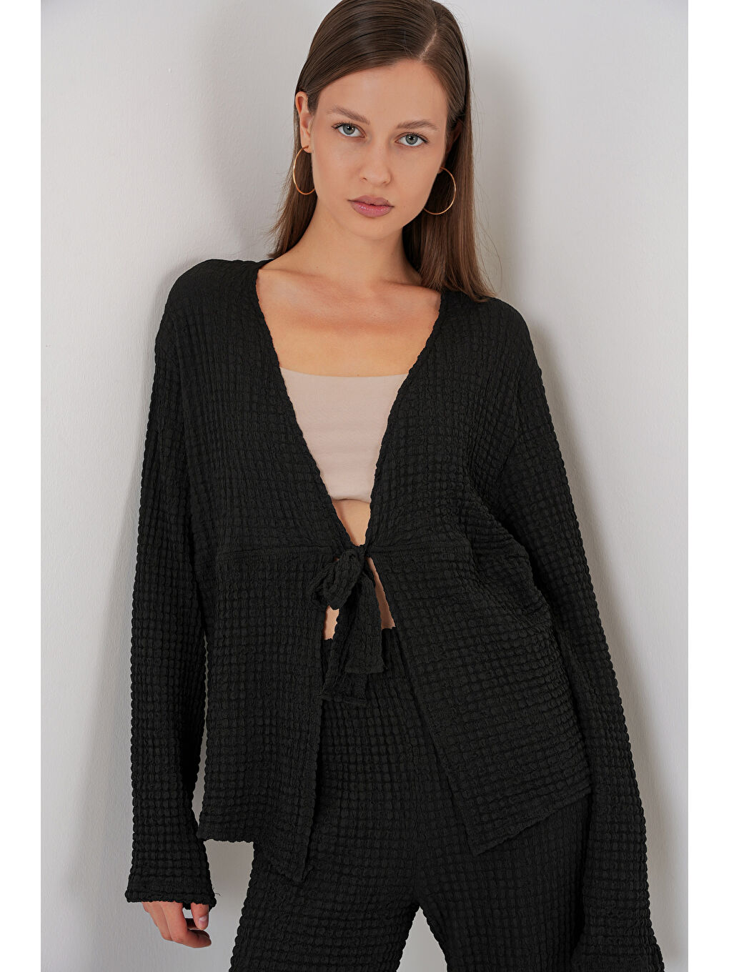 Kadın Örme Bluz Pantolon İkili Takım 30052 - Siyah-1