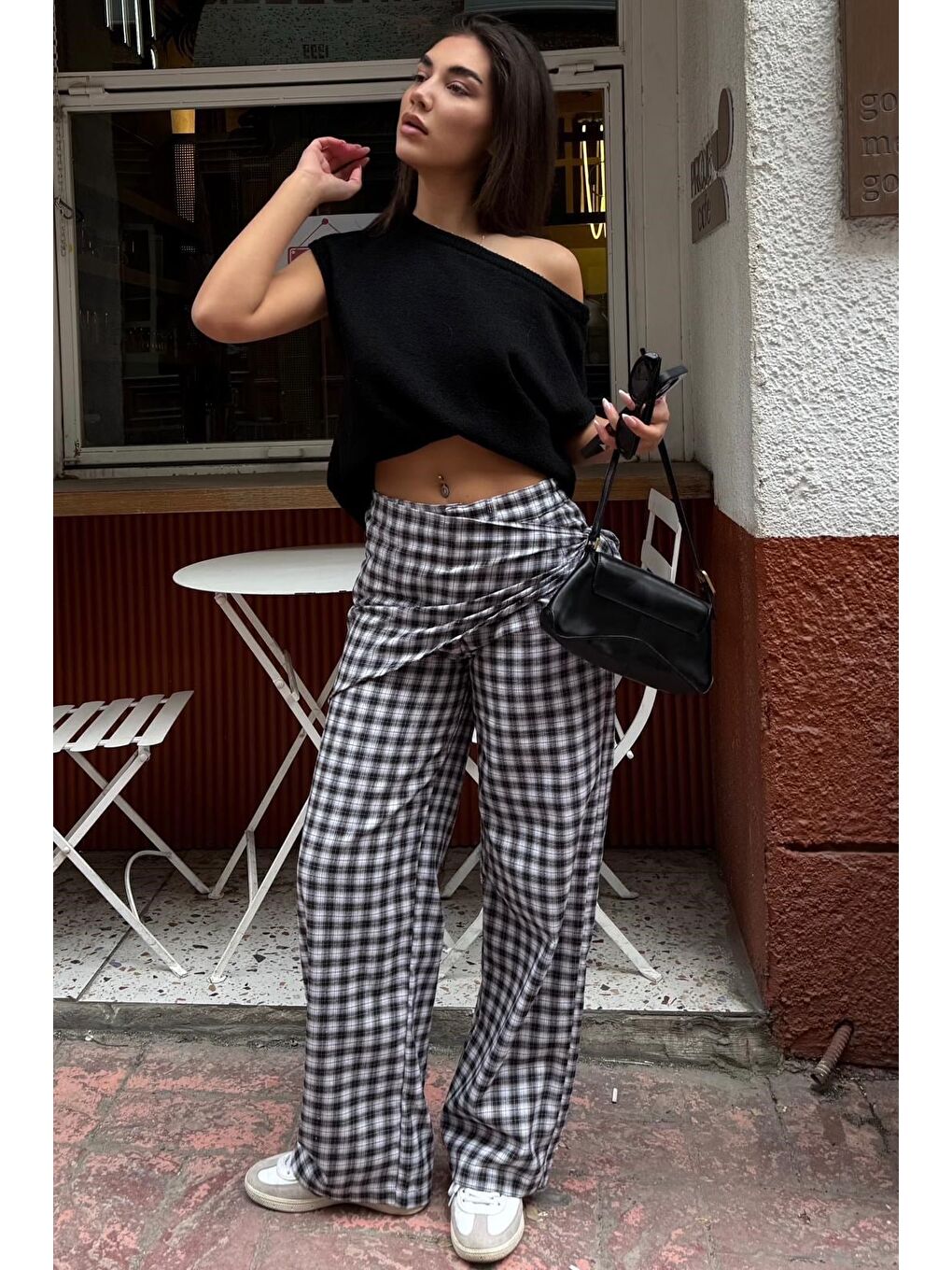 Siyah Fularlı Ekose Pantolon Mg2734-2