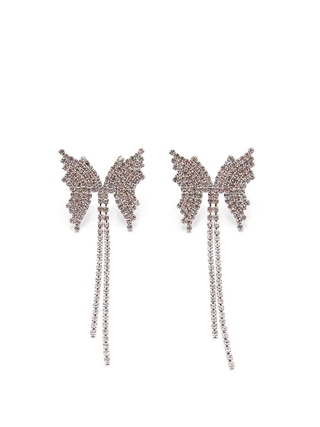 Gri Kelebek Figürlü Sırataş Sallantılı Abiye Küpe-7