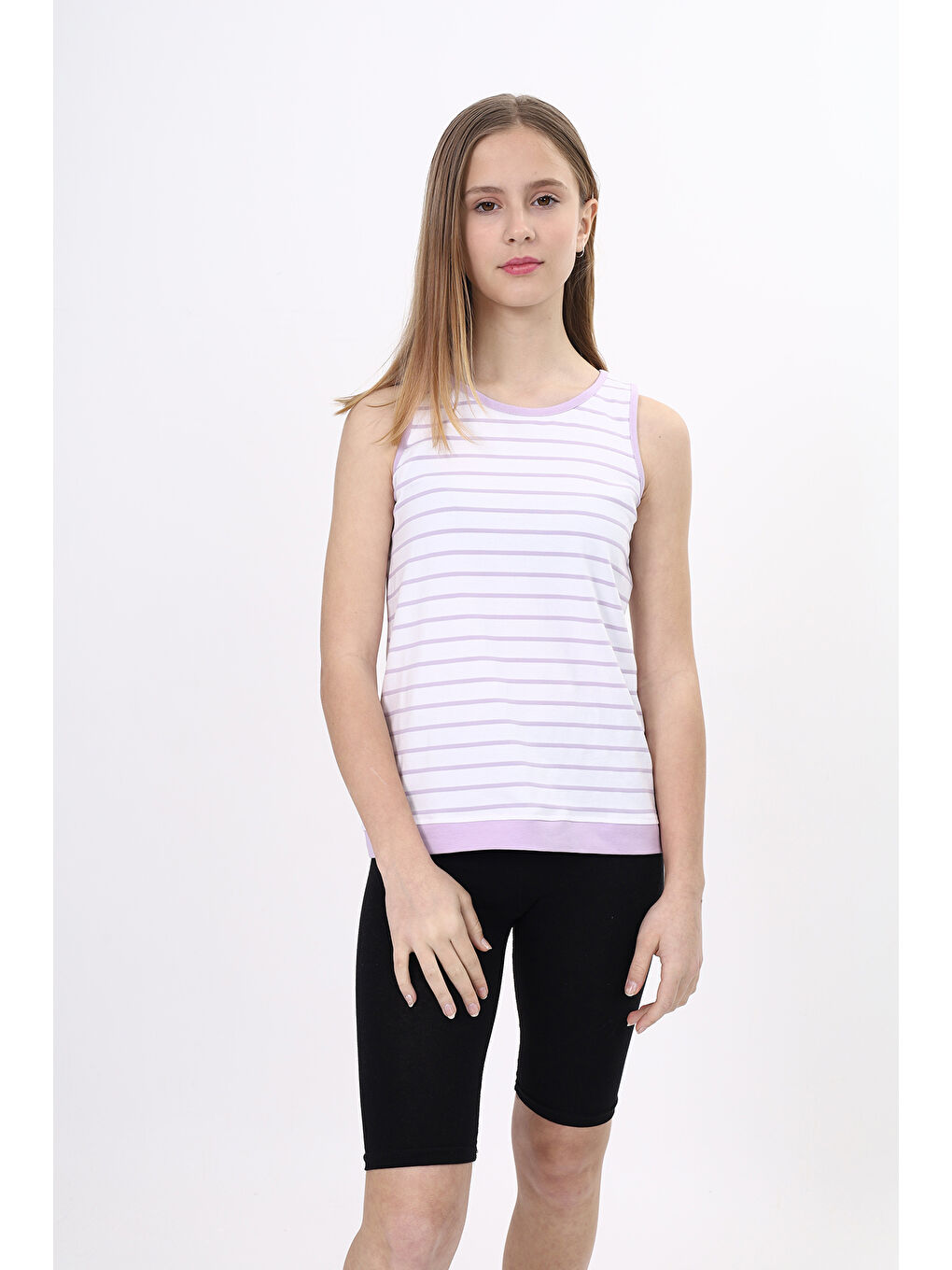 Lila Kız Çocuk Çizgili Atlet