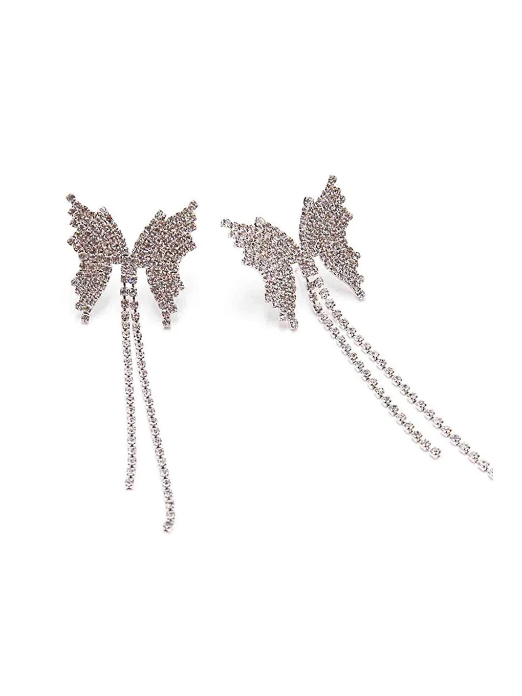 Gri Kelebek Figürlü Sırataş Sallantılı Abiye Küpe-8