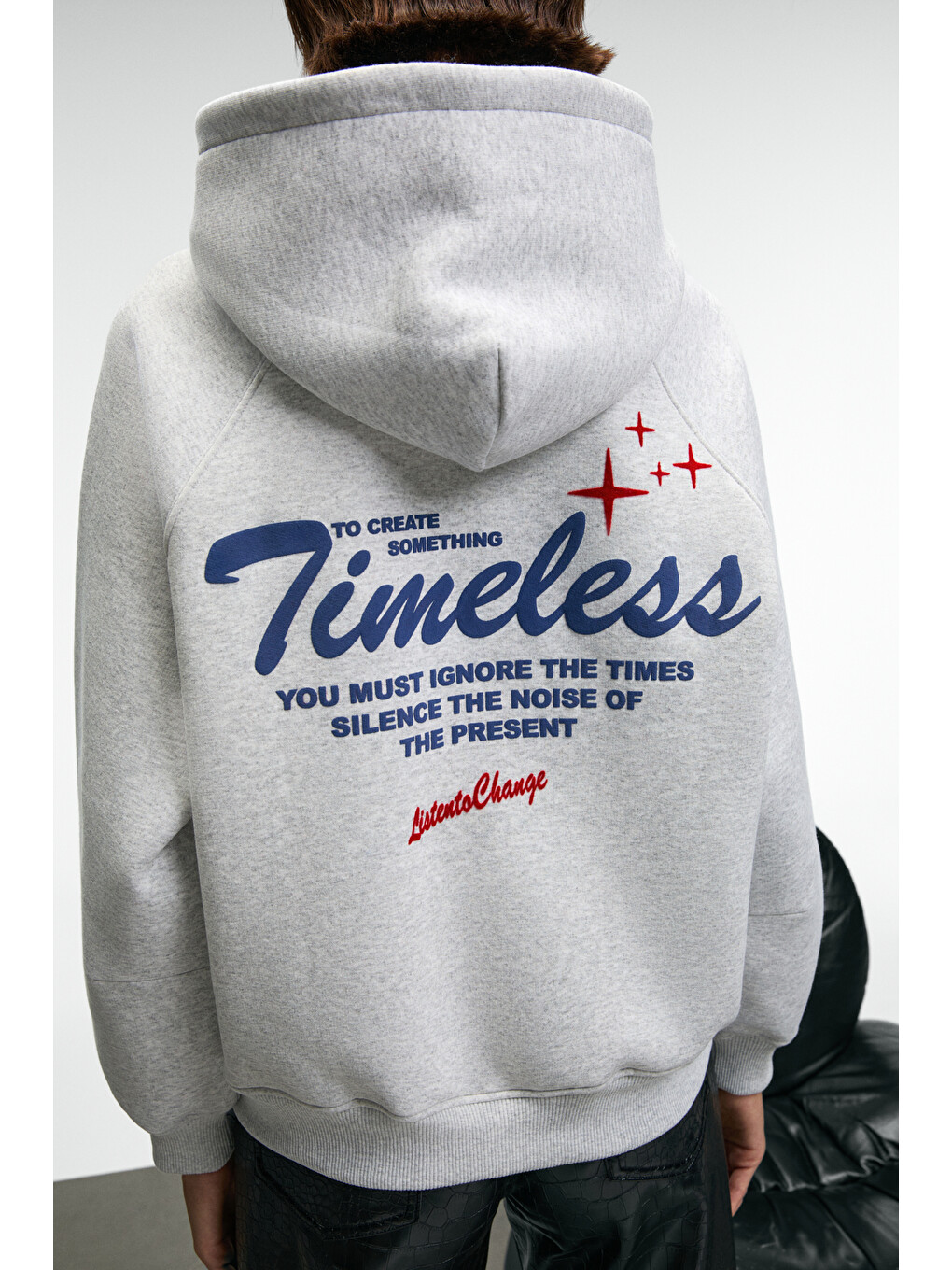 Orınque Kadın Kapüşonlu Baskı Ve Nakış Detaylı Oversize Gri Melanj Sweatshirt-1