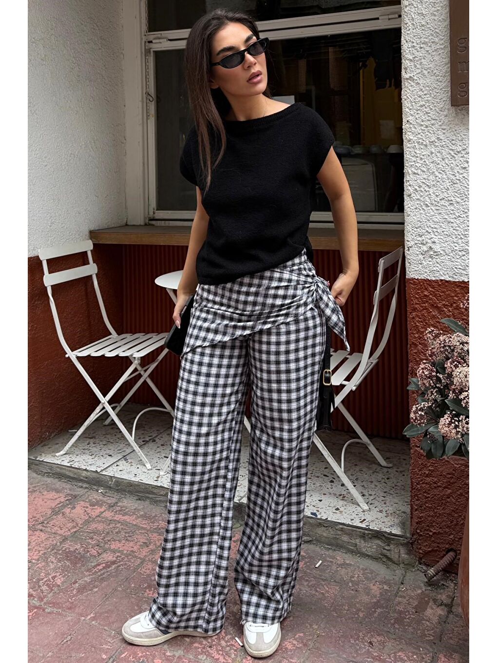 Siyah Fularlı Ekose Pantolon Mg2734-3