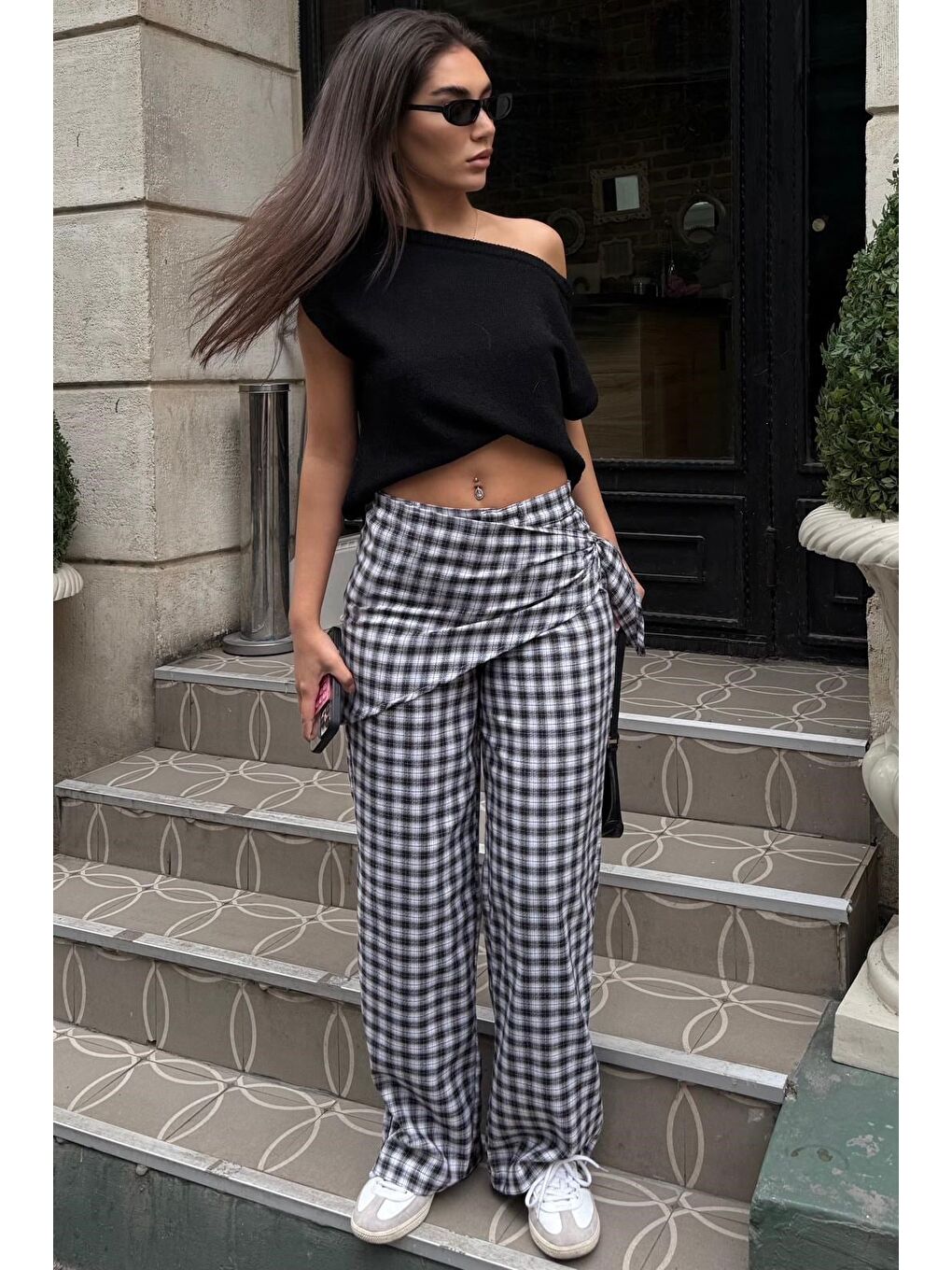 Siyah Fularlı Ekose Pantolon Mg2734-4