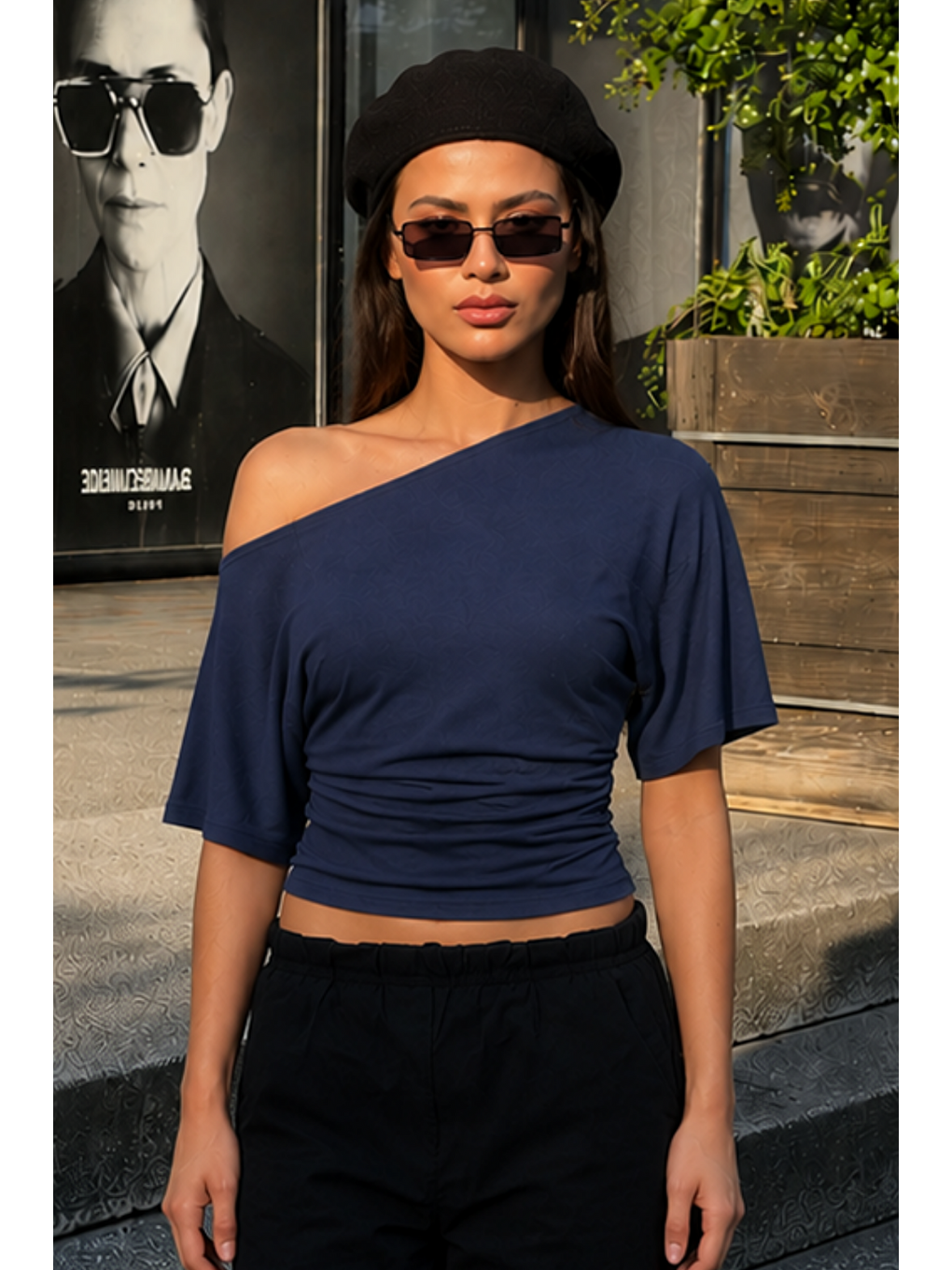 Kadın Günlük Casual Dar Lacivert Crop Bluz-4