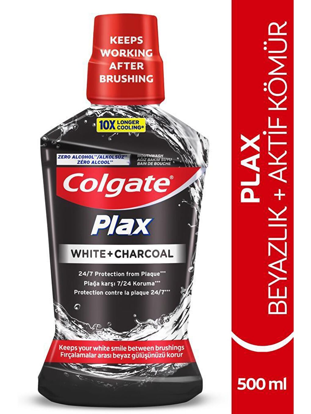 Colgate Siyah-Açık Kırmızı Plax Beyazlık + Aktif Kömür Beyazlatıcı Ağız Bakım Suyu 500 ml