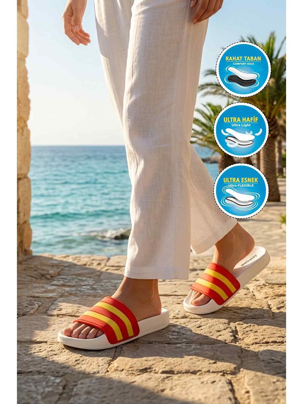 Sarı Kırmızı Hafif Esnek Unisex Terlik 8000-01 G-2