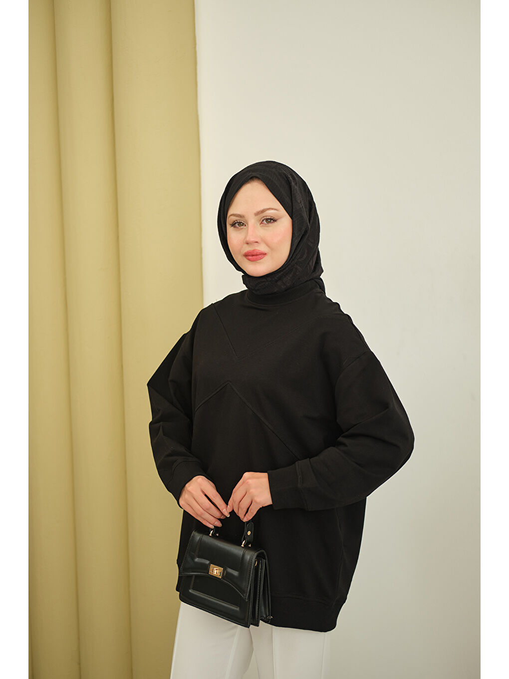 Kadın Dikiş Detay Tunik Siyah-4