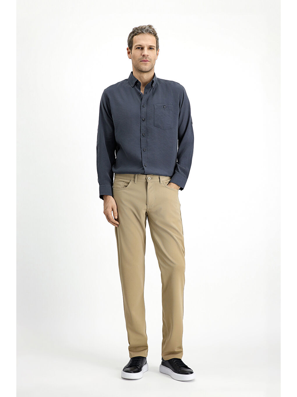 Bej Slim Fit Dar Kesim Kanvas / Chino Pantolon-1