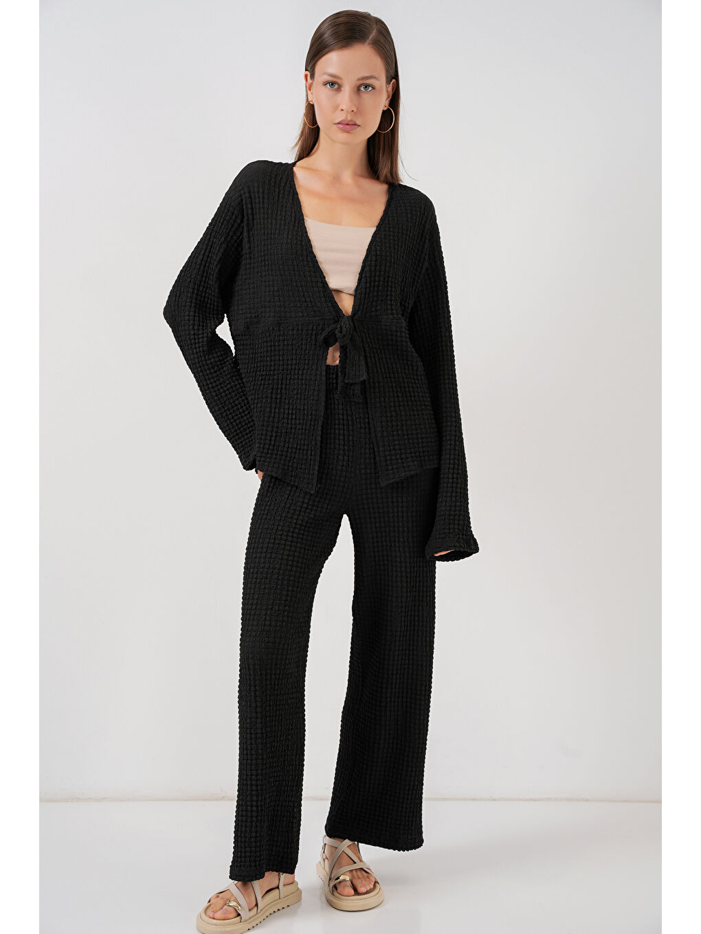 Kadın Örme Bluz Pantolon İkili Takım 30052 - Siyah-3