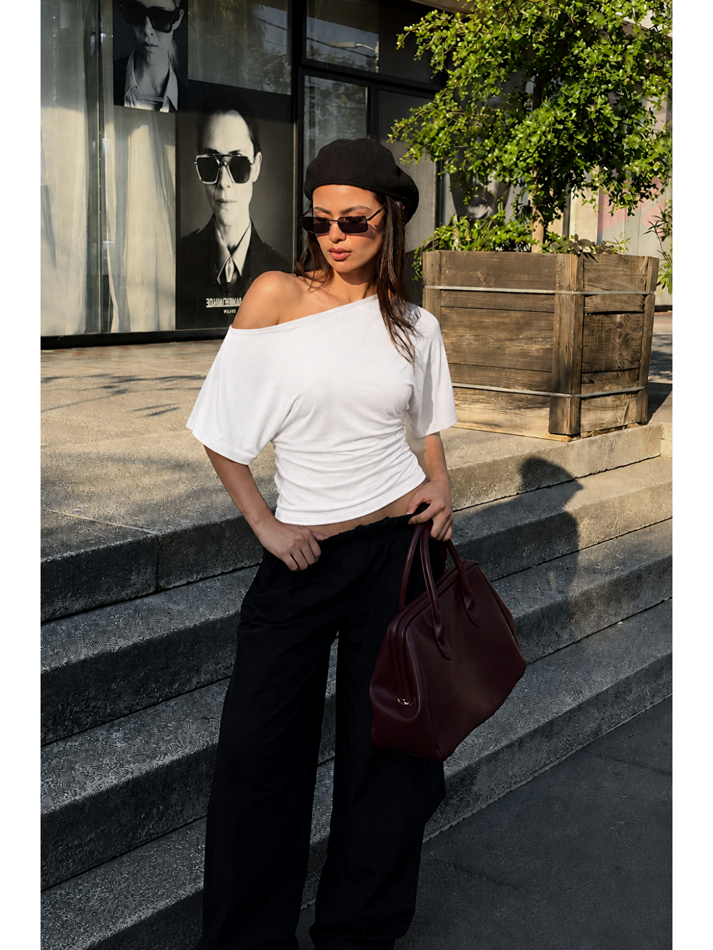 Kadın Günlük Casual Dar Beyaz Crop Bluz