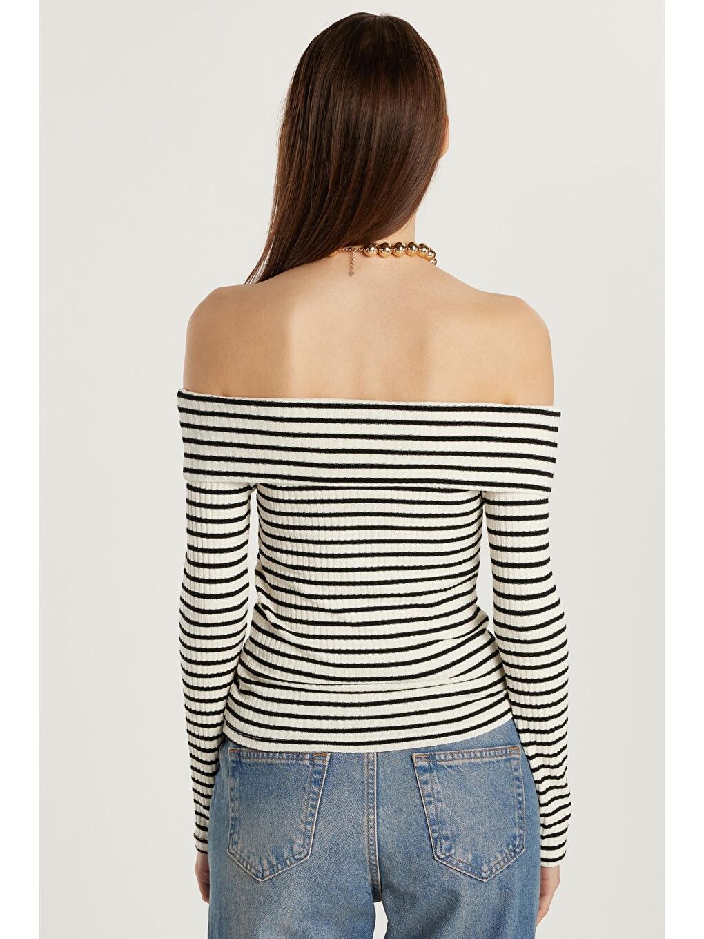 Karışık Kadın Slim Fit Dar Kesim Fitilli Straplez Çizgili Bluz-4