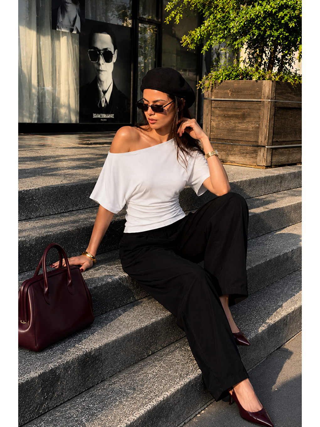 Kadın Günlük Casual Dar Beyaz Crop Bluz-2