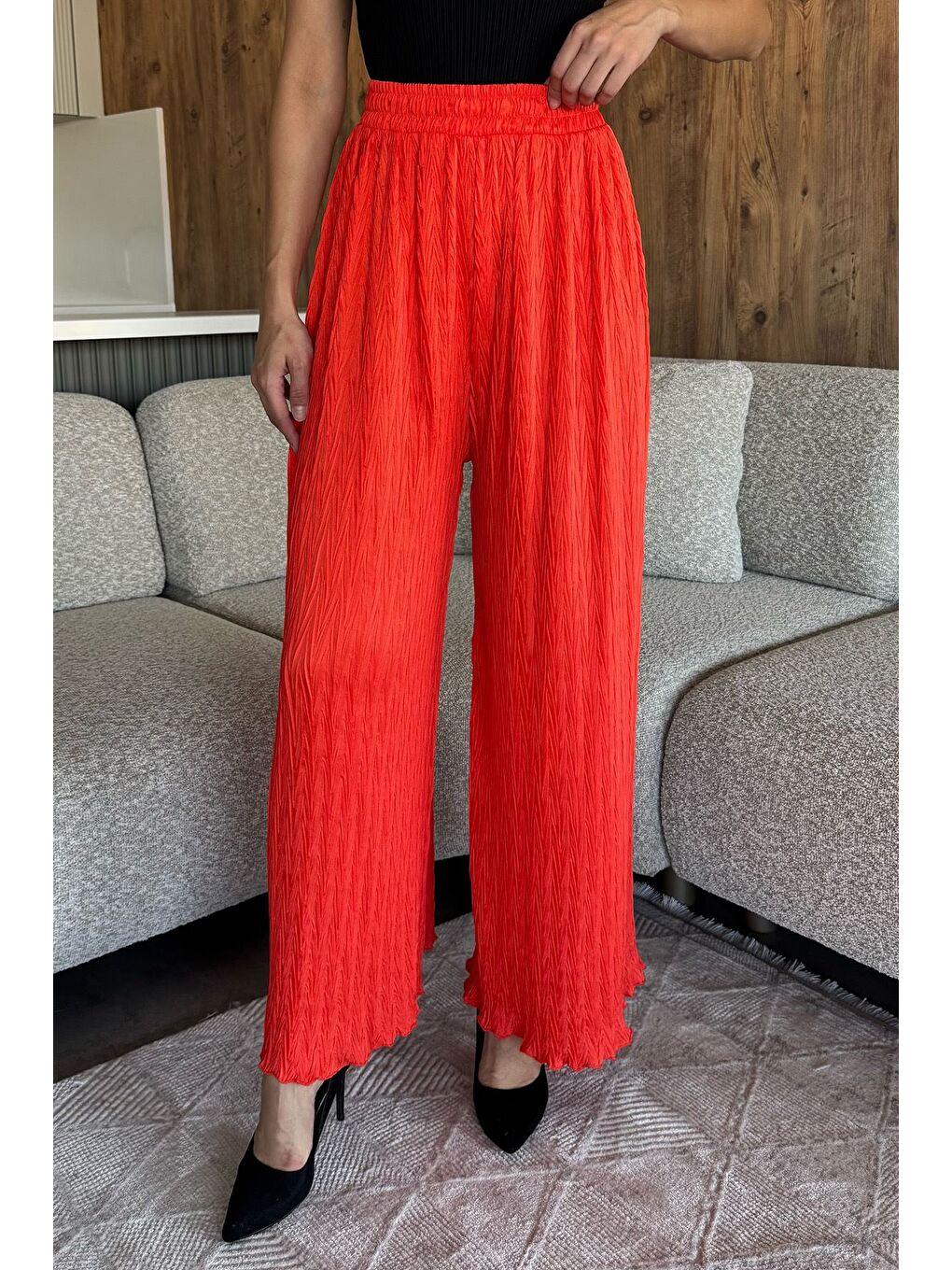 Turuncu Kendinden Desenli Bol Paça Pantolon (s,m,l,xl Uyumludur)-1