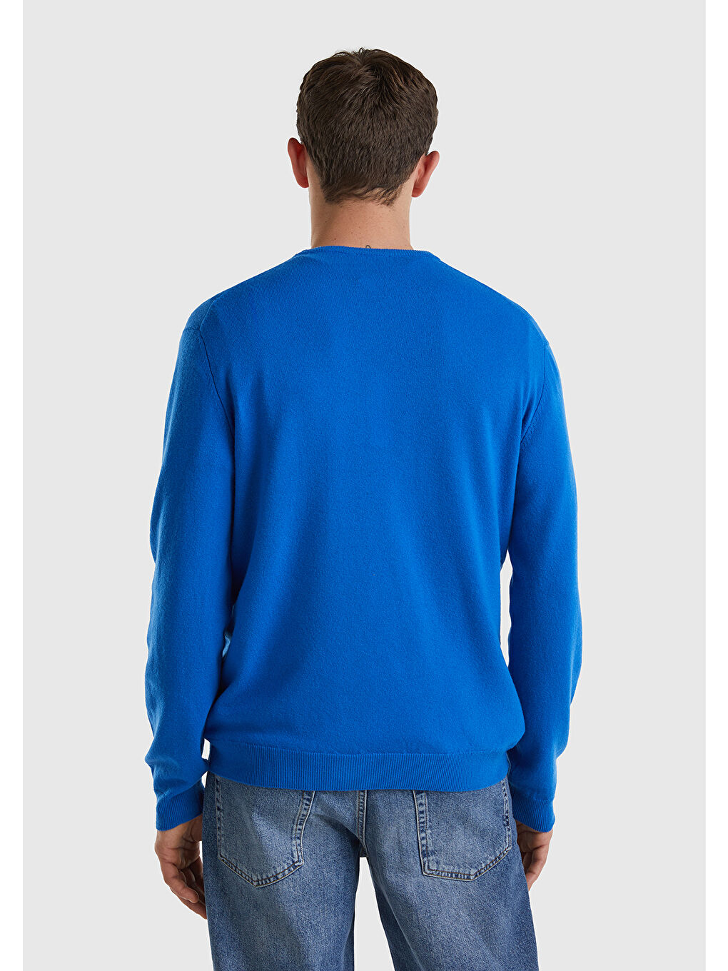 Erkek Mavi Bisiklet Yaka Merino Kazak-2