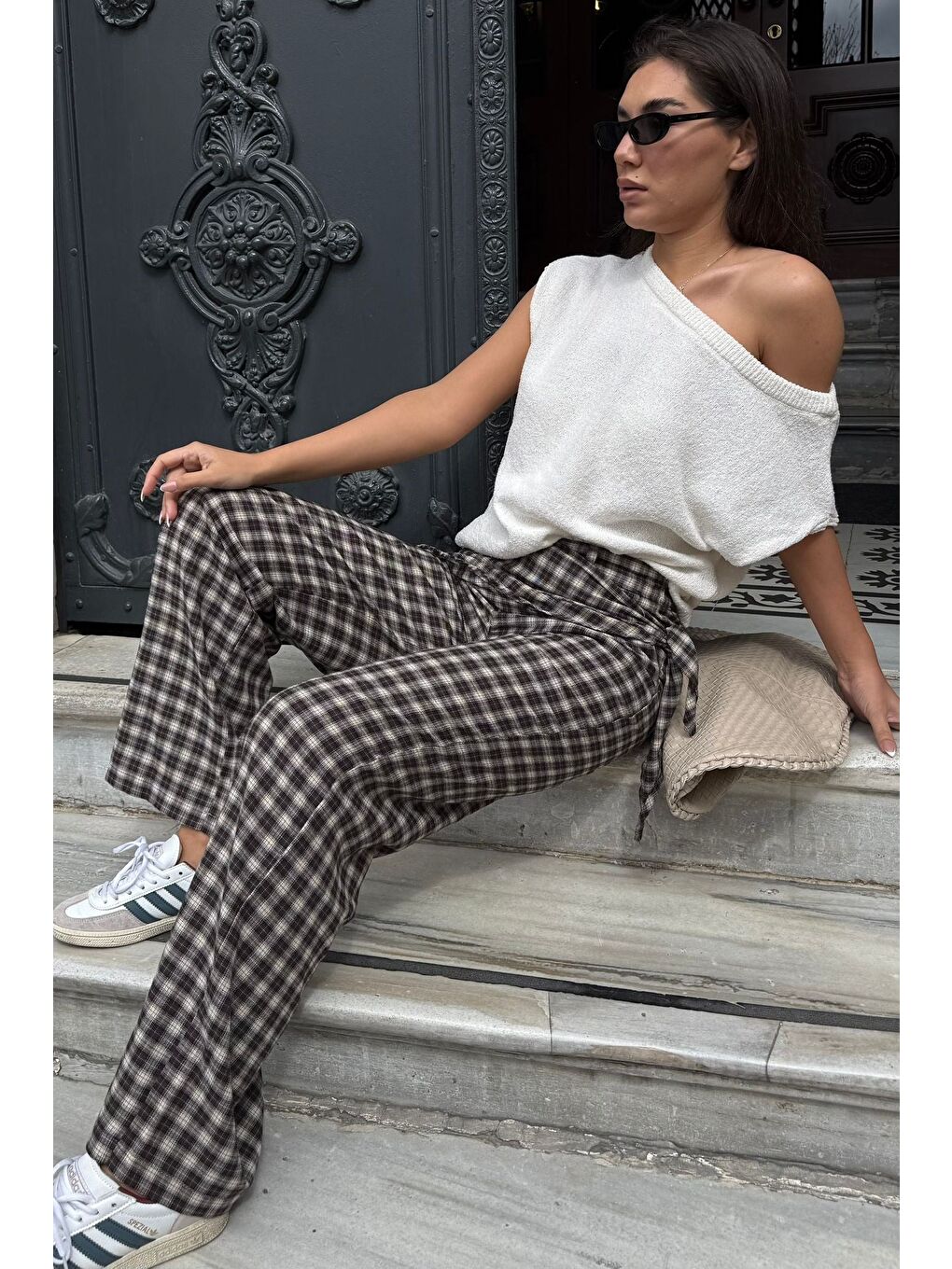 Kahverengi Fularlı Ekose Pantolon Mg2734-2