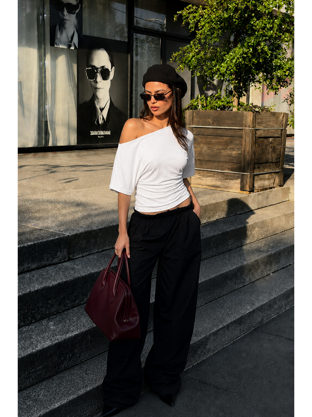 Kadın Günlük Casual Dar Beyaz Crop Bluz-3