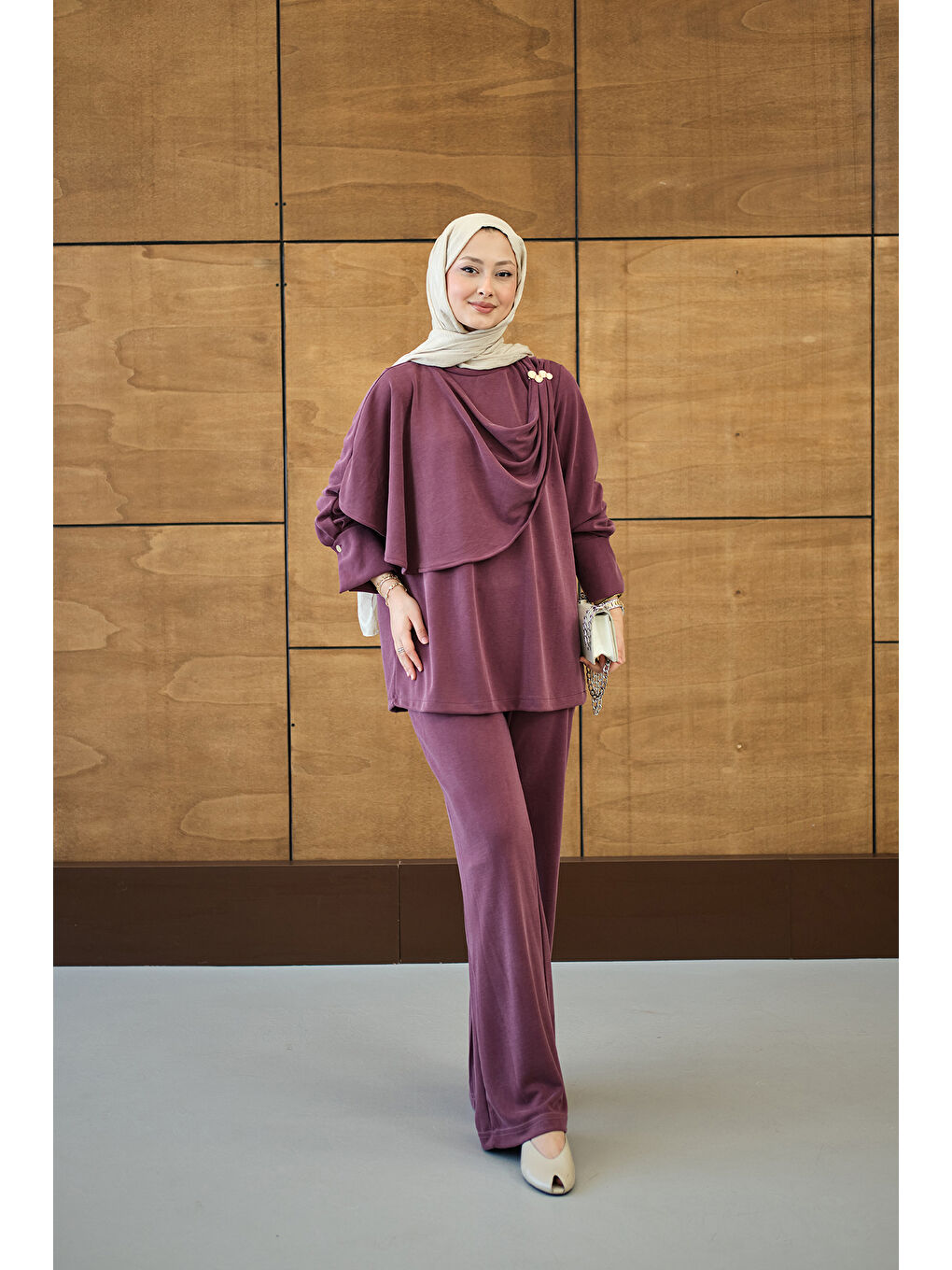 Kadın Yandan Düğme Detaylı Takım Mürdüm