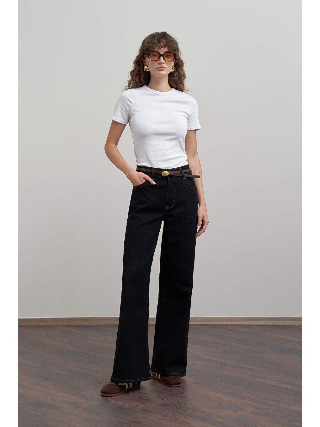 Siyah-Yüksek Bel Ekstra Geniş Paça Denim Pantolon