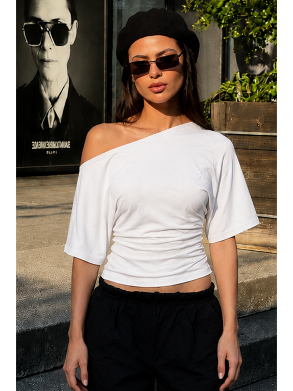 Kadın Günlük Casual Dar Beyaz Crop Bluz-4