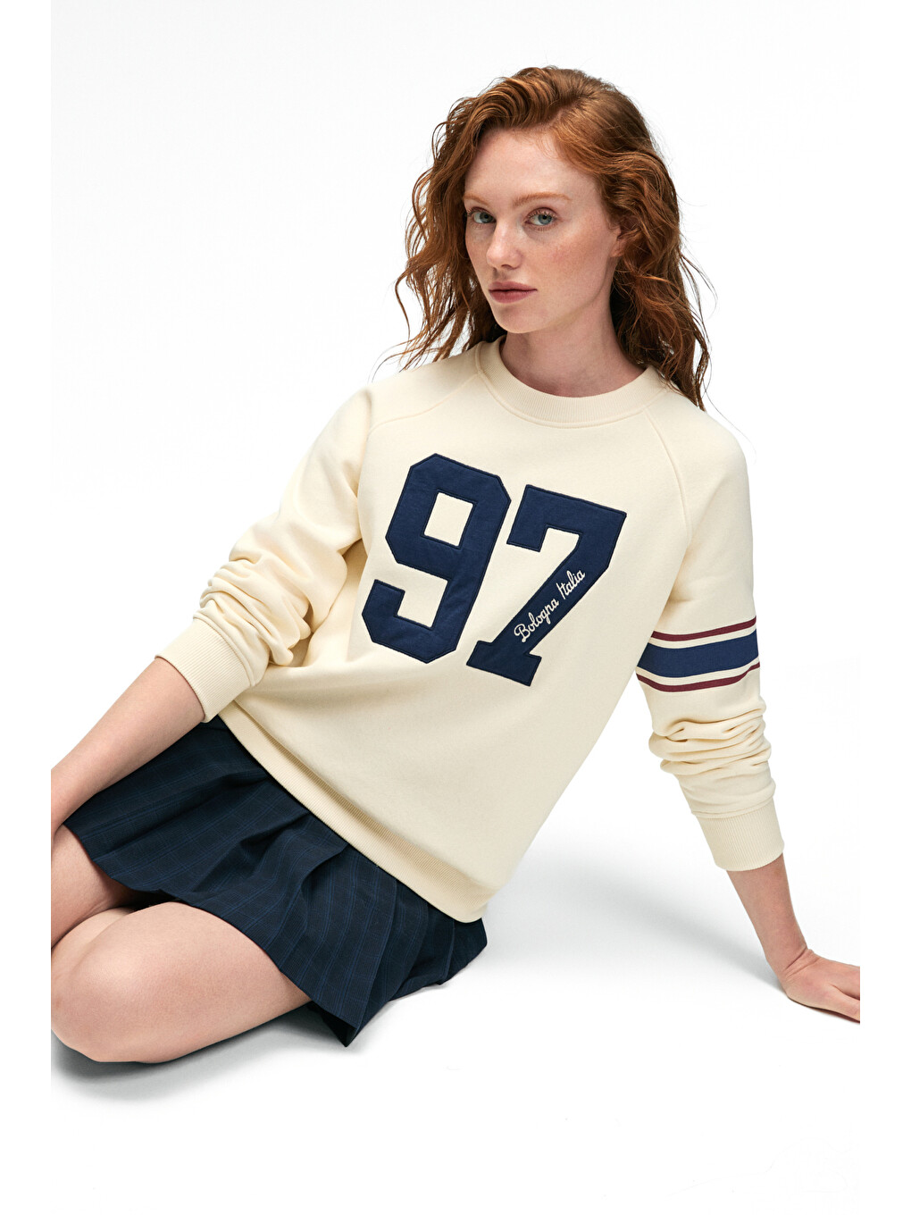 Mırellan Kadın Baskılı Yuvarlak Yaka Regular Fit Ekru Sweatshirt-5