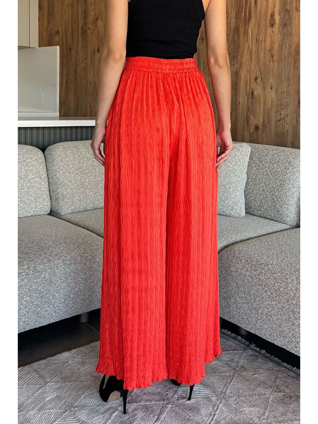 Turuncu Kendinden Desenli Bol Paça Pantolon (s,m,l,xl Uyumludur)-2