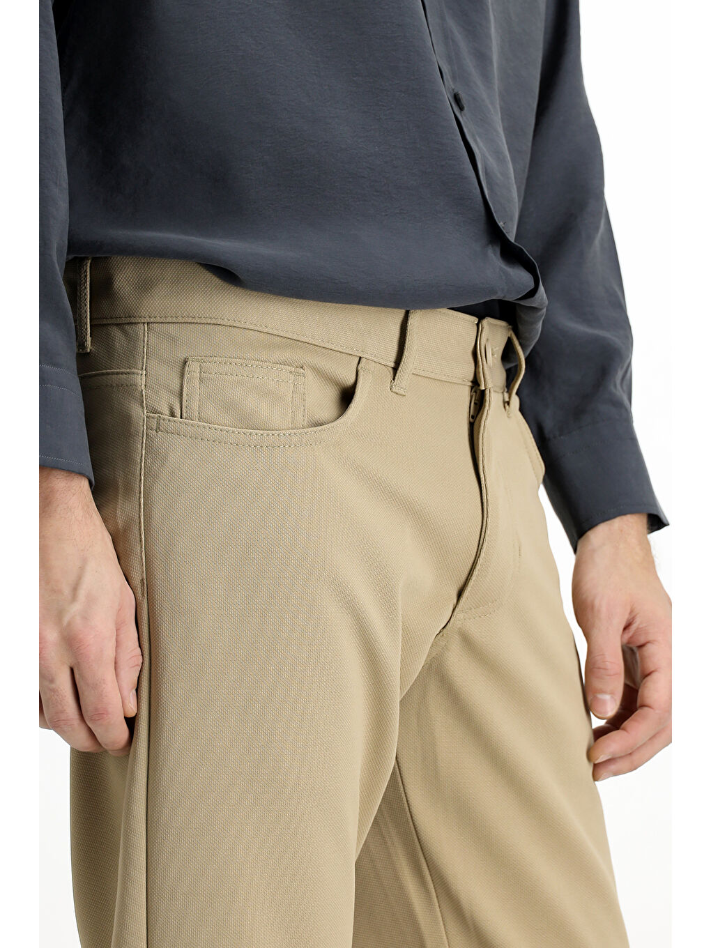 Bej Relaxed Fit Rahat Kesim Kanvas / Chino Pantolon-4