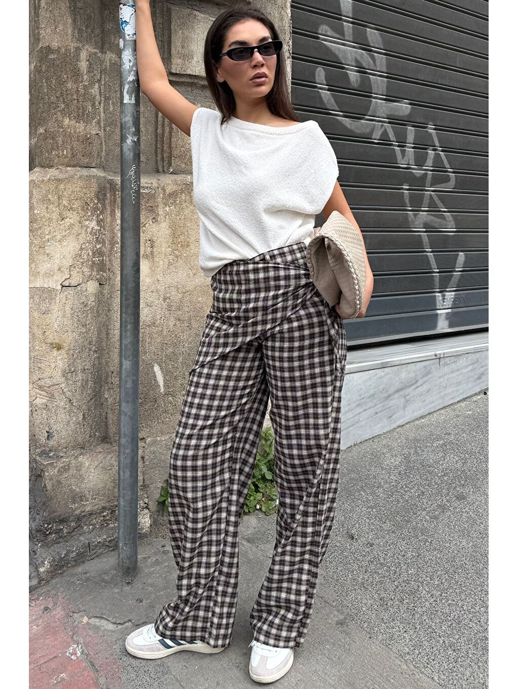 Kahverengi Fularlı Ekose Pantolon Mg2734-3