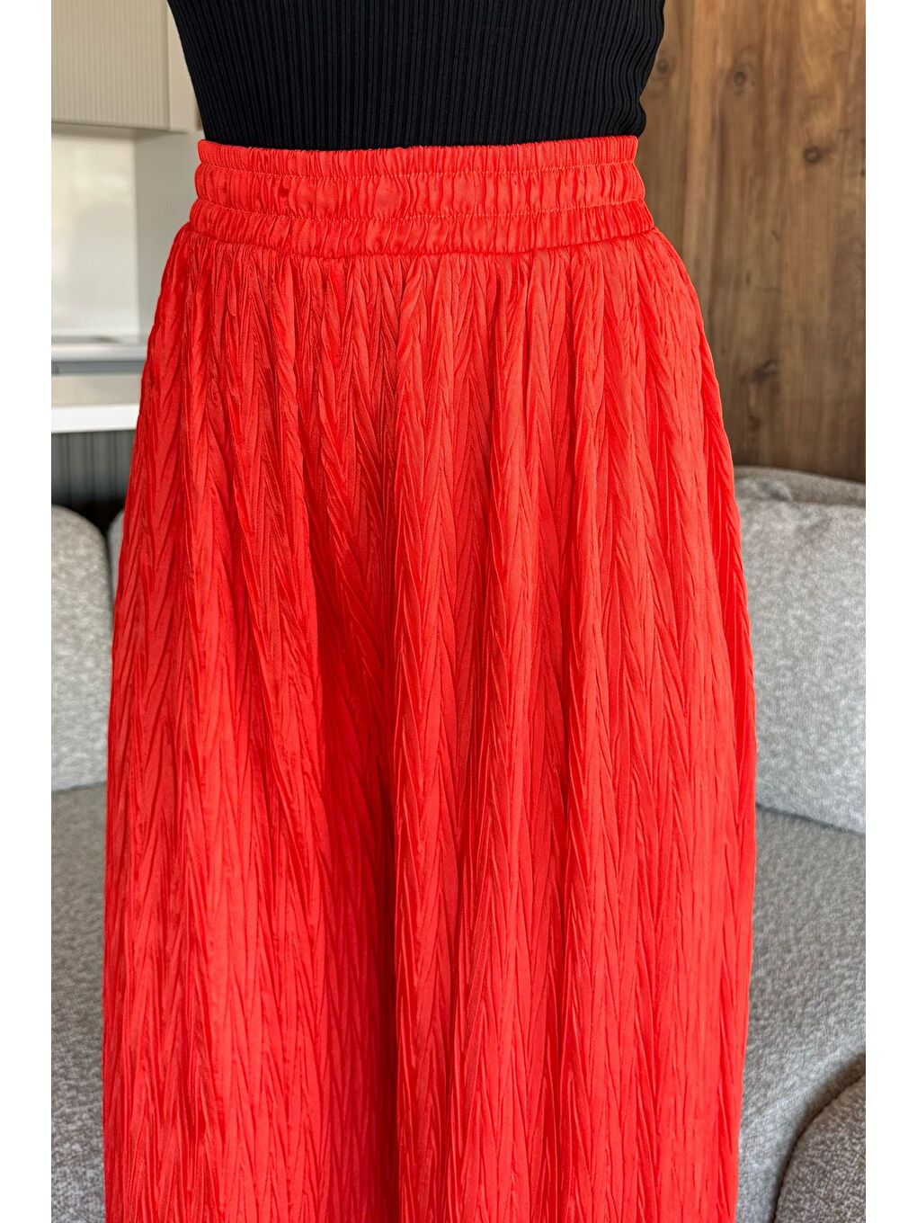 Turuncu Kendinden Desenli Bol Paça Pantolon (s,m,l,xl Uyumludur)-3