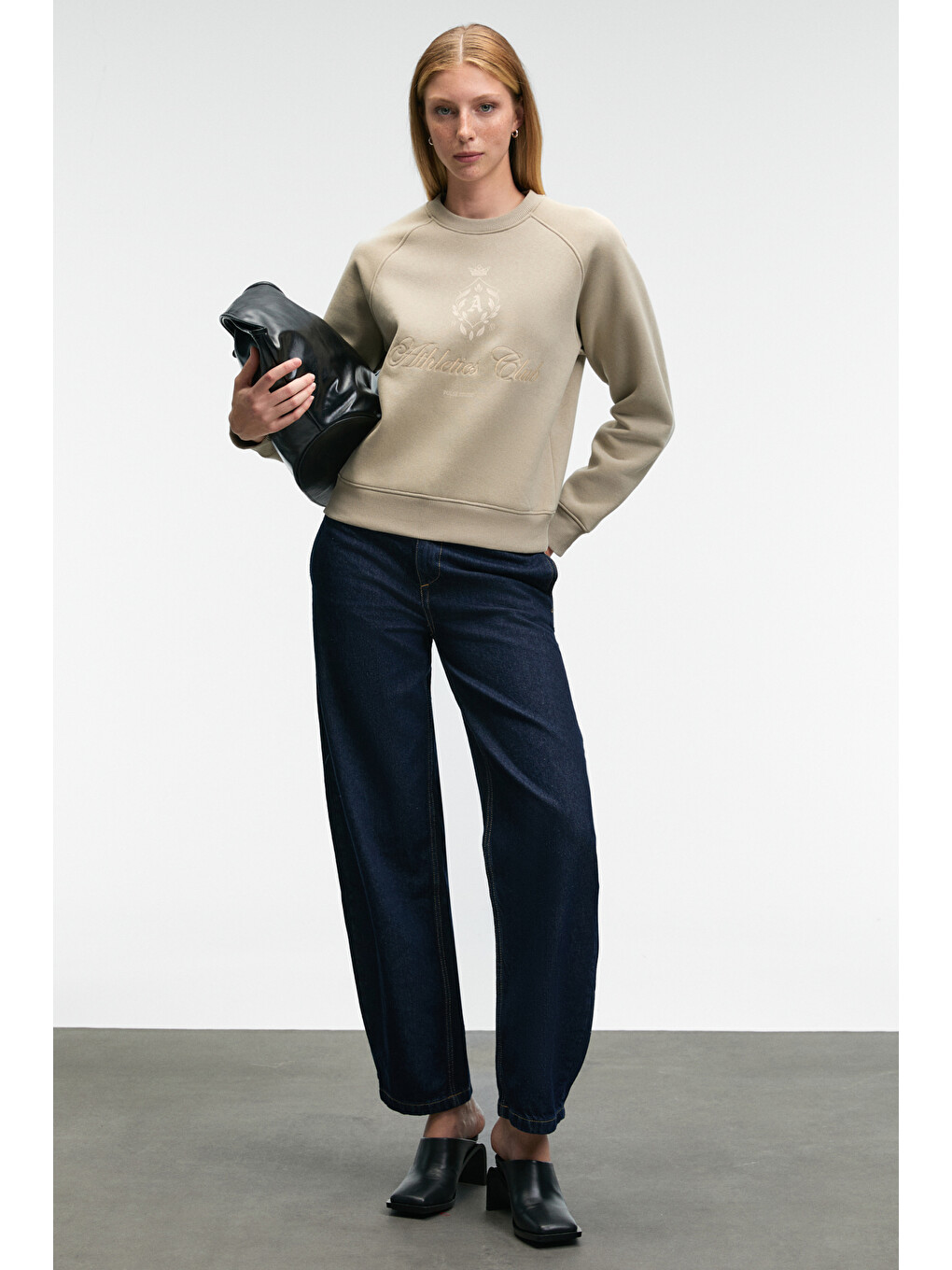 Bej Mırellan Kadın Baskılı Yuvarlak Yaka Regular Fit Taş Sweatshirt-2