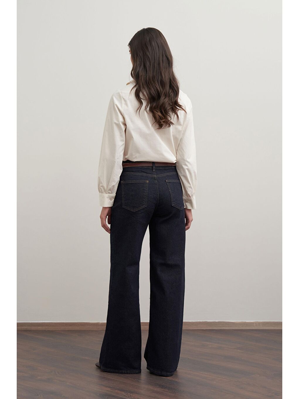 Mavi-Yüksek Bel Ekstra Geniş Paça Denim Pantolon-2