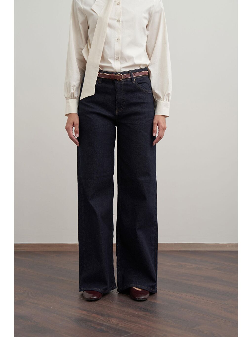 Mavi-Yüksek Bel Ekstra Geniş Paça Denim Pantolon-3