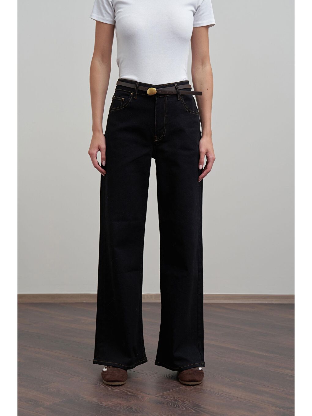 Siyah-Yüksek Bel Ekstra Geniş Paça Denim Pantolon-3