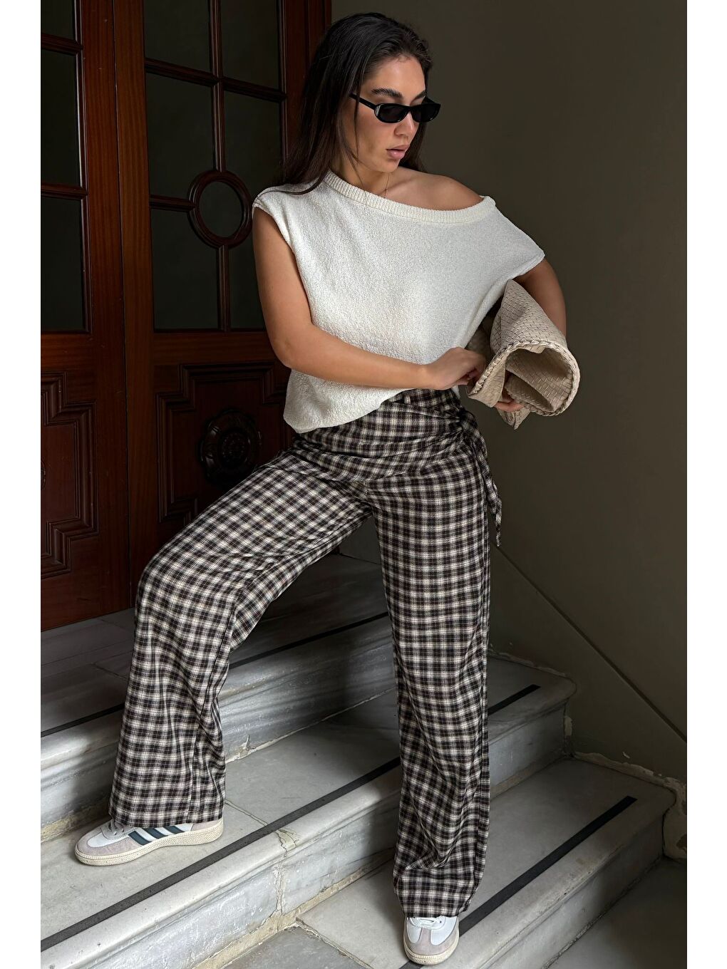 Kahverengi Fularlı Ekose Pantolon Mg2734-4