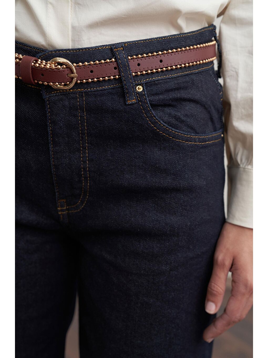 Mavi-Yüksek Bel Ekstra Geniş Paça Denim Pantolon-4