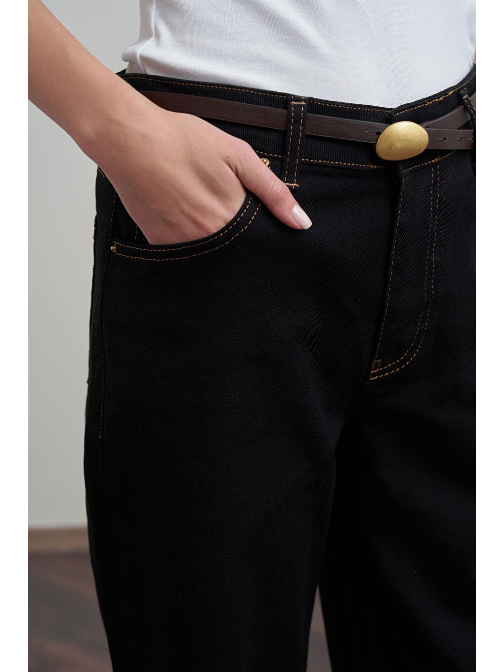 Siyah-Yüksek Bel Ekstra Geniş Paça Denim Pantolon-4