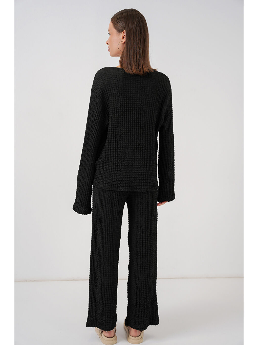 Kadın Örme Bluz Pantolon İkili Takım 30052 - Siyah-5